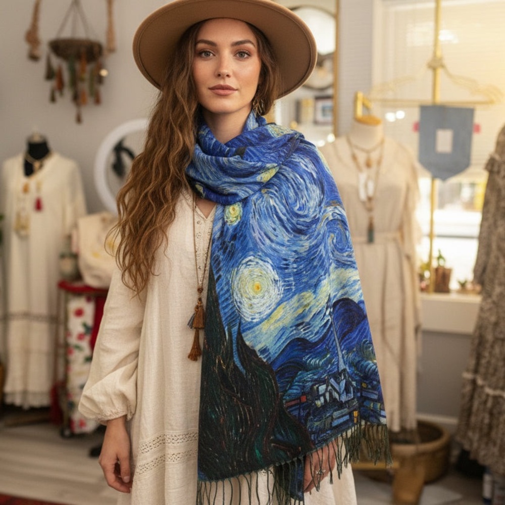 Starry Night Blue Scarf
